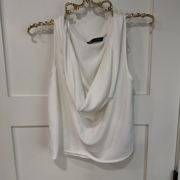Zara Tops - Zara White Drape Neck Blouse
